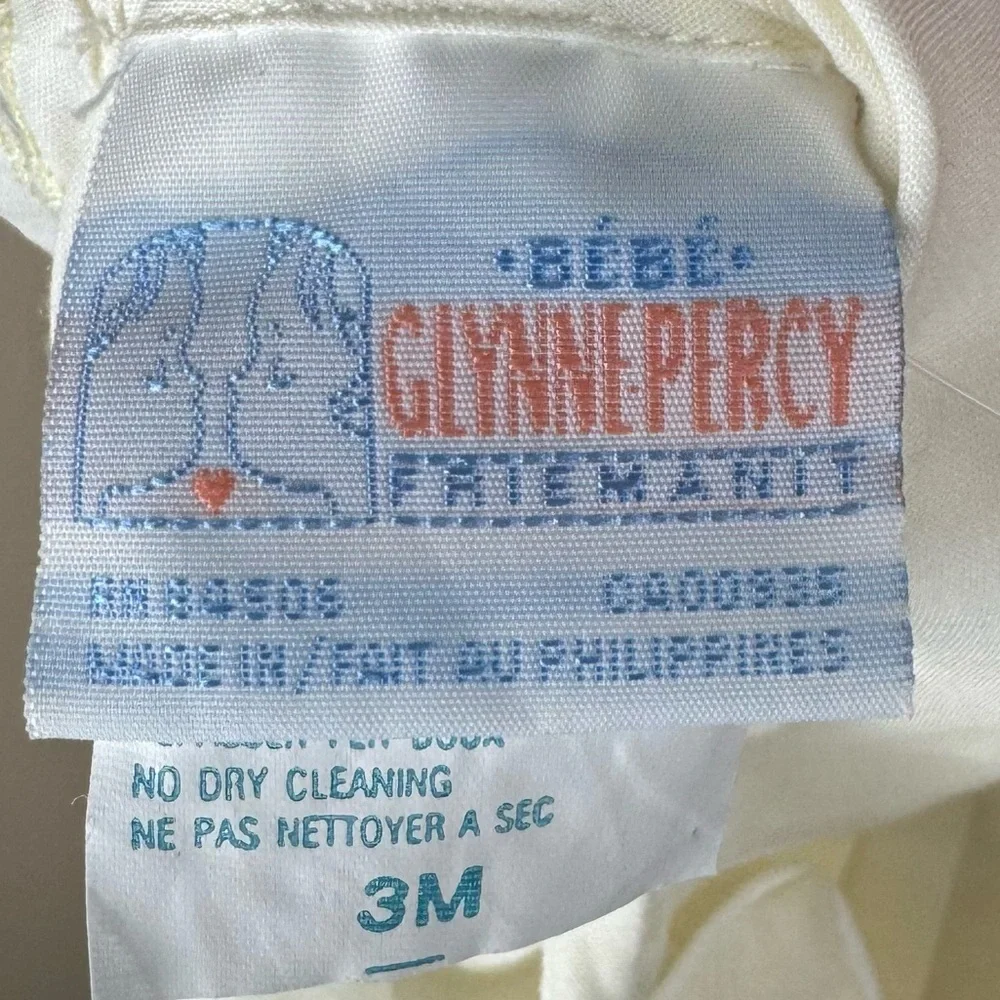 Vintage Bebe Glynne Percy Elegant Gender Neutral Baby Romper with Embroidery 3M